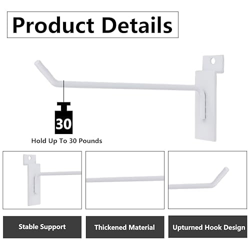 6'' White Slatwall Hooks,25 Pcs Slat Wall Tool Hanger - color: White, size: 6 Inch
