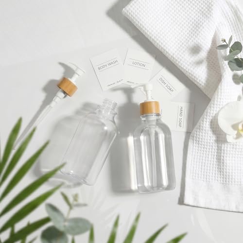 KASUNTING Clear Soap Dispenser, 2 Pack Plastic Dish Soap Dispenser for Kitchen, 17 Fl Oz Bathroom Hand Soap and Lotion Dispensers Set with Bamboo Pump, Refillable Liquid Soap Bottles - color: Clear, size: 2 Bottles