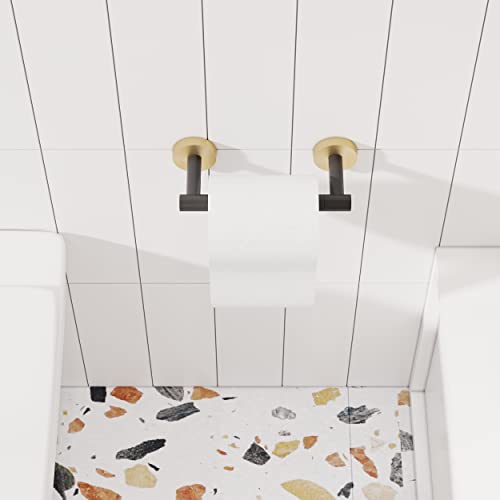 RARXTR Black and Gold Toilet Paper Holder SUS304 Stainless Steel Double Post Pivoting Toilet Paper Roll Holder Wall Mounted Tissue Holder for Commercial Bathroom RV Matte Black & Brushed Brass Finish - color: Black and Gold
