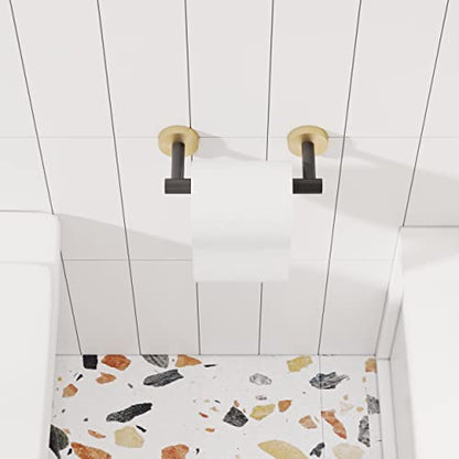 RARXTR Black and Gold Toilet Paper Holder SUS304 Stainless Steel Double Post Pivoting Toilet Paper Roll Holder Wall Mounted Tissue Holder for Commercial Bathroom RV Matte Black & Brushed Brass Finish - color: Black and Gold