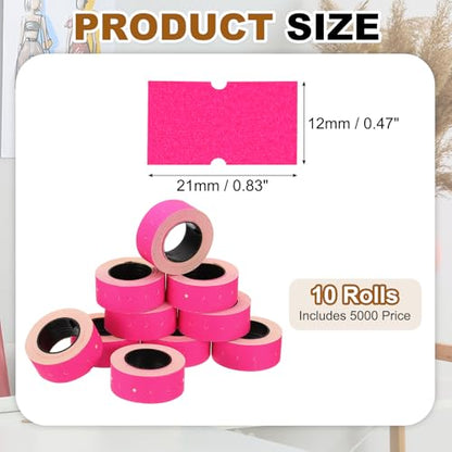 PATIKIL Pricing Labels Price Gun Labels Self-Adhesive 10 Rolls 5000pcs - color: Rose Red