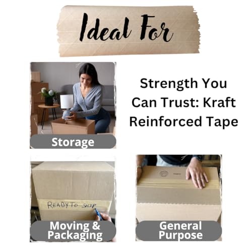 3'' x 450 Feet Reinforced Water Activated Gummed Kraft Paper Tape, for Heavy Duty Secure Packing Shipping, Tamper Evident Gummed Tape, Brown - 1 Roll - size: 3" x 450 Feet (1 Roll/Order)