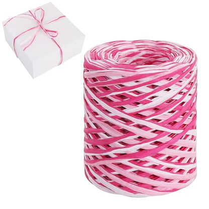 TONIFUL Raffia Paper Ribbon 492 Feet Raffia Yarn for Gift Wrapping - White Pink Hot Pink Packing Paper Twine for Gift Wrapping, DIY Crafts, Floral Bouquet, Anniversary, Valentines Party Supplies - color: Hotpink-pink-white