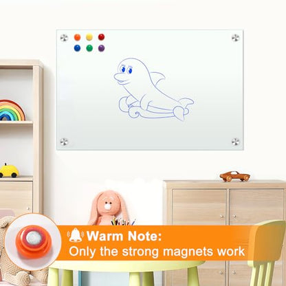 H-Qprobd Glass Magnetic Dry Erase Whiteboard 36"x24" for Wall, Frameless White Board, Includes 12 Magnets, 8 Markers and 2 Erasers - size: Glass 36"x24"