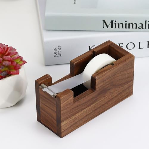 Buqoo Wood Desk Tape Dispenser Natural Walnut Wood Tape Desk Dispenser