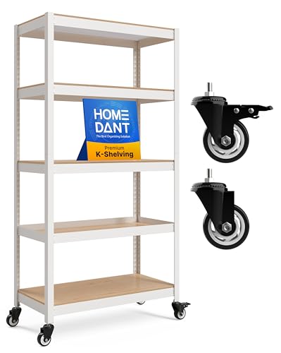 HOMEDANT House White 36.2" W 5 Tier Rolling Storage Shelves Metal Cart - color: White, size: (Wheels) 36.2"W x 16.5"D