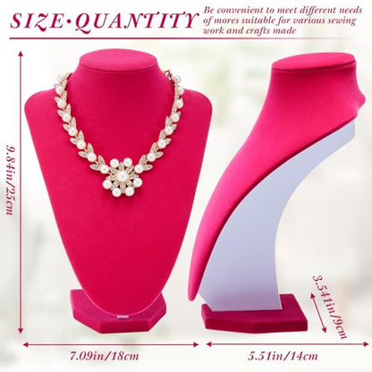 Huquary 6 Pcs Necklace Display Stand Bust Jewelry Holder, Rose Red, Velvet - color: Rose Red