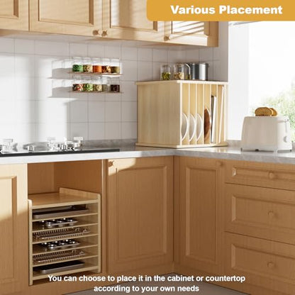 7 Tier Wooden Tray Dividers for Cabinets Cookie Sheet Organizer for Pot, Pans, Baking Tray Organizer for Kitchen Documents Storage(14" W x 16.5" H x 15.2" D) - size: 14" W x 16.5" H x 15.2" D