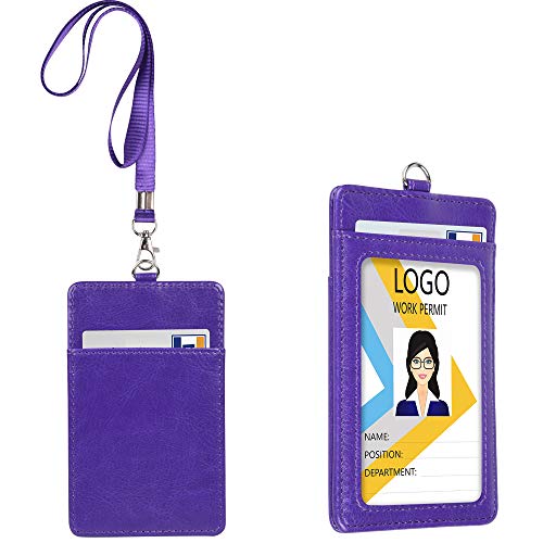 Teskyer Leather ID Badge Holder with Lanyard, Vertical Purple - color: Purple, size: Vertical