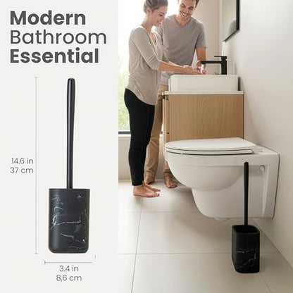 Vigar Zense Toilet Brush and Holder Set, Polyresin Stone, Black Marble - color: Black Marble