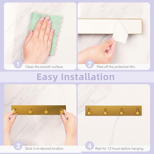 VIS'V Key Holder Wall Mount, Large Adhesive Key Hanger with 4 Hooks, Gold - color: Gold