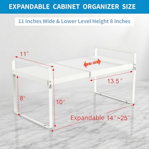 Expandable Cabinet Shelf Organizer, 11 Inch Deep, White, 2 Pack - color: White, size: 11" Deep | 2-Pack