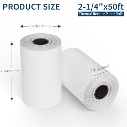 Thermal Receipt Paper, 2 1/4" x 50' Receipt Cash Register POS Paper (50 Rolls) - size: 50 Rolls, style: 2 1/4" x 50'