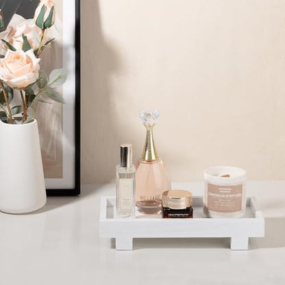 Bathroom Counter Tray Wooden Riser Display Kitchen Soap Holder, White - color: White, size: 9.4" x 4.7" x 1.7"