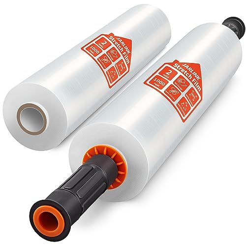 JARLINK Stretch Film, 15" x 1000' Shrink Pallet Wrap W/Handles, 60 Gauge - size: 2 Pack, style: Orange Handles