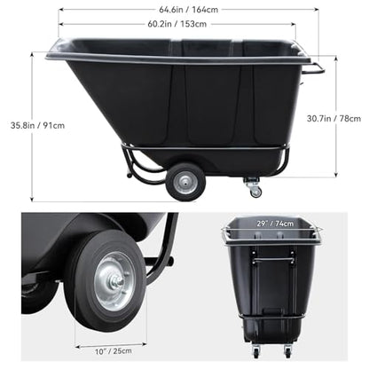 Tilt Dump Truck 850 lbs Capacity, 1/2 Cu.Yd Heavy Duty Trash Cart with Wheels, Forklift-Able Frame, Plastic Utility Dump Cart for Construction, Warehouse & Industrial Use (4-Pack) - size: 4PC
