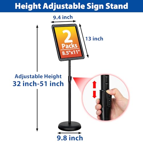 2Pack 8.5x11 Sign Stand - Adjustable Floor Standing Sign Holder - color: Black, size: 8.5"x11"-2Pack