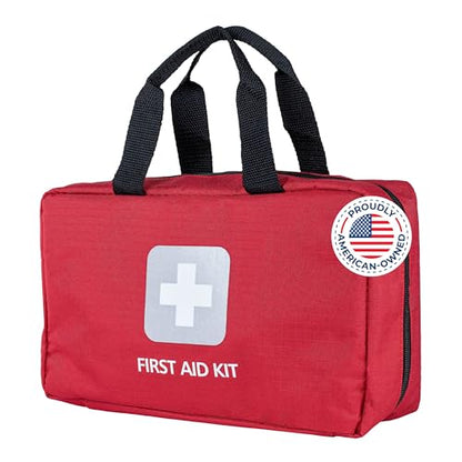 Thrive Home Essentials First Aid Kit (291 Pieces) - First Aid Bag with Multi-Sized Bandage, Gauze, Wipes, Scissors, Gloves, Tape, Ice Pack and More - style: 291 Piece - Red