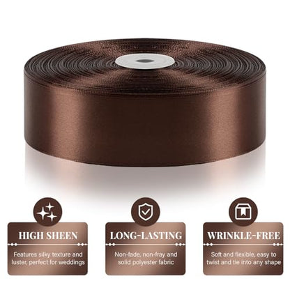 Brown Ribbon 1-1/2 Inch x 100 Yards, Satin Ribbon - color: Brown