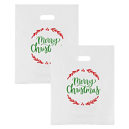Merry Christmas Bags, Christmas Plastic Bags, 16” x 18”, 100 Pack Bulk