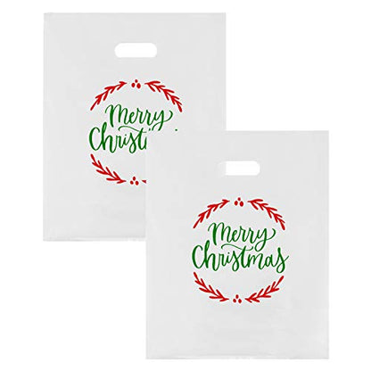 Merry Christmas Bags, Christmas Plastic Bags, 16” x 18”, 100 Pack Bulk
