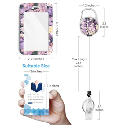 2 Pack Flowers ID Badge Holder with Clip Badge Reels - color: 2 Pack-flowers 8