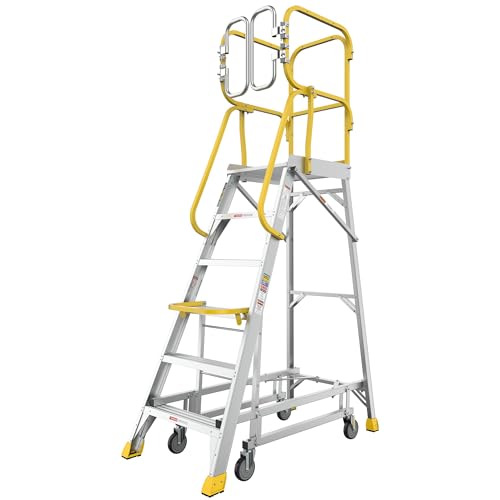 4-Step Aluminum Rolling Platform Ladder 375 LBS Anti-Slip Platform (6 Step) - size: 6 Step
