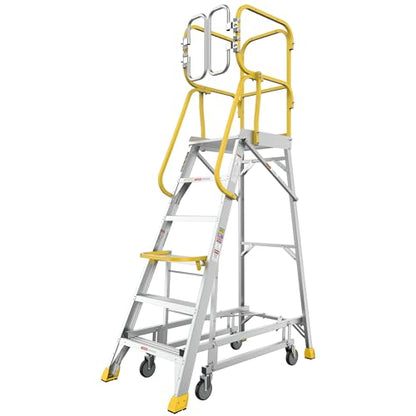 4-Step Aluminum Rolling Platform Ladder 375 LBS Anti-Slip Platform (6 Step) - size: 6 Step