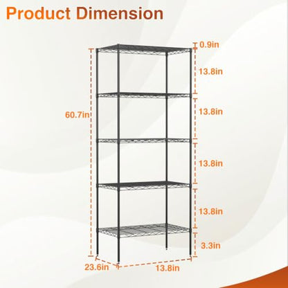 BestOffice | 5-Tier Wire Shelf | 14" x 24" x 60" | Black - color: Black, size: 14"D x 24"W x 60"H