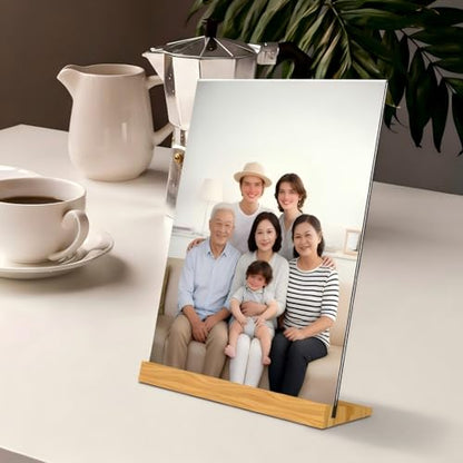 TONICE® 3 Pack 5x7 Acrylic Sign Holder Slant Back Design L Shape Clear Acrylic Frames Wood Base, Table Menu Display Stand Flyer Display for Desk Display (Optional 8.5x11/5x7 Inch L/T Shape) - color: 5x7 L