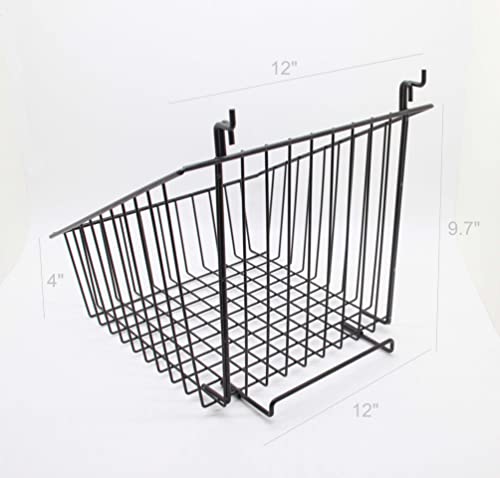 FixtureDisplays® Set of 312" x 12" Metal Gridwall Slatwall Basket w/Hooks - Black