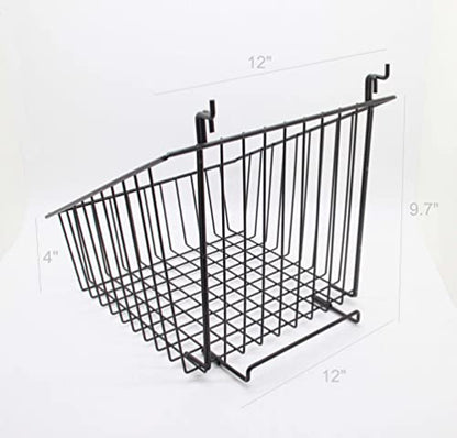 FixtureDisplays® Set of 312" x 12" Metal Gridwall Slatwall Basket w/Hooks - Black