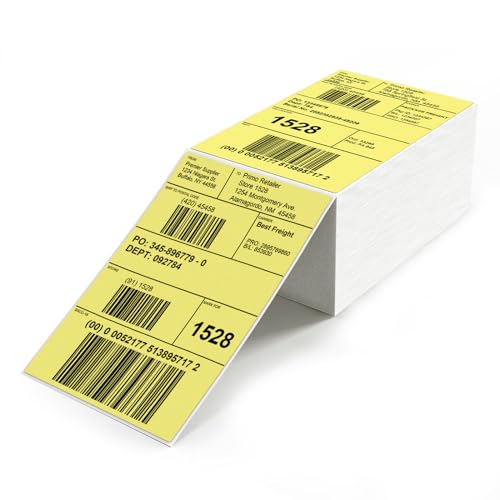 Yellow Thermal Label 4"×6" Waterproof Vinyl Fanfold Sticker 500 PCS - color: Yellow