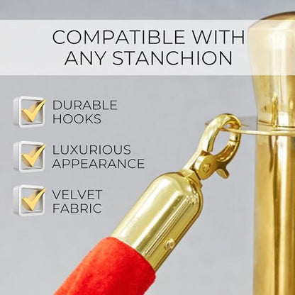 4 PCS Red Velvet Rope - 5 Ft Red Carpet Velvet Rope for Ceremonies Hanging Stanchion for Parties Crowd Queue Line for Safe Control - color: Red