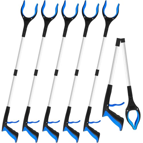 6 Pack 32 Inch Commercial Trash Grabber Tool for Elderly Assist, Foldable - color: Blue