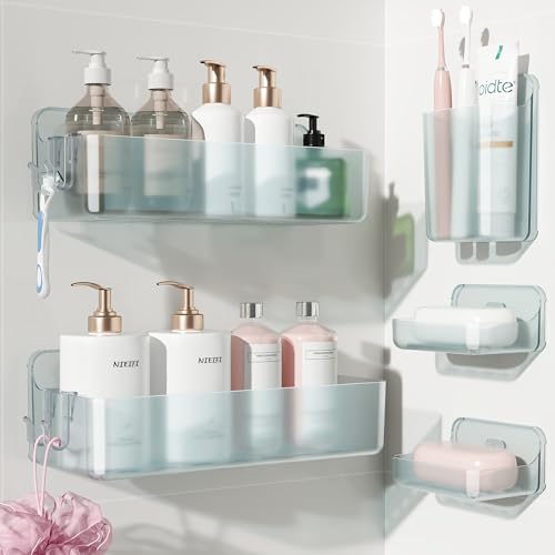 Nieifi Adhesive Shower Shelves, Blue, 5 Pieces - color: Blue-Clear, size: 5 pieces