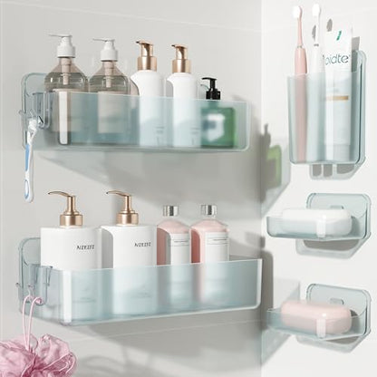 Nieifi Adhesive Shower Shelves, Blue, 5 Pieces - color: Blue-Clear, size: 5 pieces
