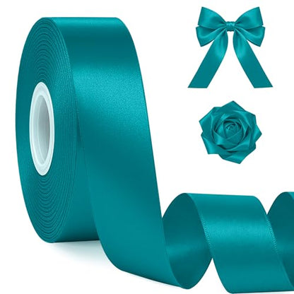 1In 30Yards Teal Satin Ribbon for Gift Wrapping Wedding Christmas Party - color: Teal, size: 1 inch