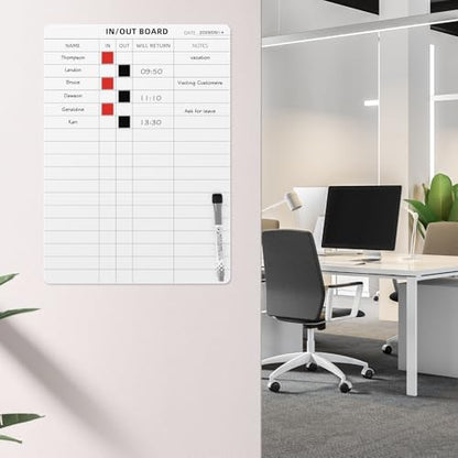 in and Out Calendar Dry Erase Board for Wall with 20 Magnetic Blocks, in/Out Planner for Office Staff Schedule Tracker 16" x 12" - size: S:16x12