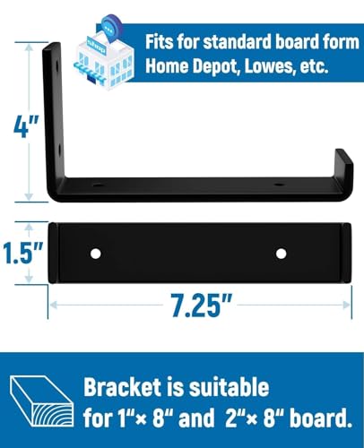 LEOPO 8 inch Shelf Brackets 6-Pack, 1/5" Thick Floating Shelf Bracket - color: black-6 pack, size: 7.25"