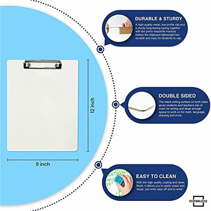 SCRIBBLEDO Dry Erase Clipboard Double Sided 9x12 with Erasers 30 Pack