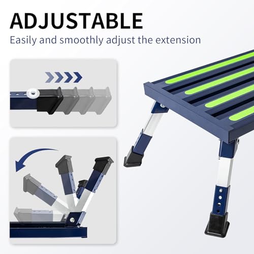 Aluminum RV Step Stool, 4-Level Adjustable Folding, Blue - color: Blue