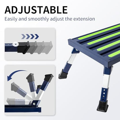 Aluminum RV Step Stool, 4-Level Adjustable Folding, Blue - color: Blue