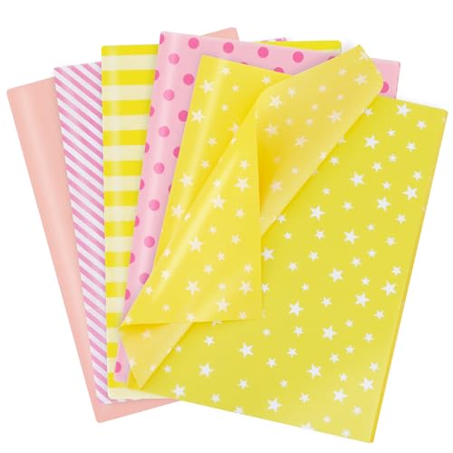 BEISHIDA 100 Sheets Yellow Pink Tissue Paper Bulk for Gift Wrapping Bags - color: yellowpink100