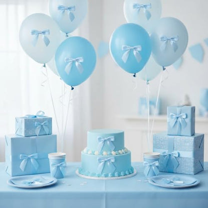 50 Pcs Baby Blue Satin Ribbon Twist Tie Bows, 2.75 Inch Pre-Tied Mini Bows with Wire for Baby Shower & Gift Wrapping - color: Baby Blue
