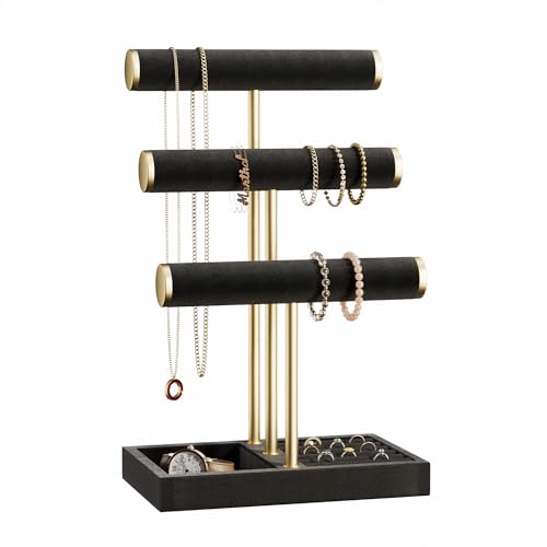 Jewelry Organizer Stand Display, 3 Tier Velvet Bracelet Holder, Black - color: Black, size: Standard