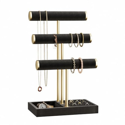 Jewelry Organizer Stand Display, 3 Tier Velvet Bracelet Holder, Black - color: Black, size: Standard