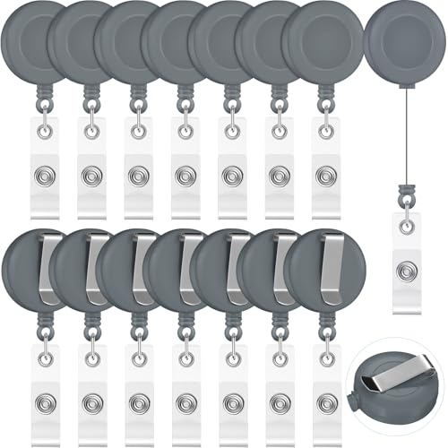 Zonon 100 Pcs Retractable Badge Reel ID Holder with Clip,Gray - color: Gray