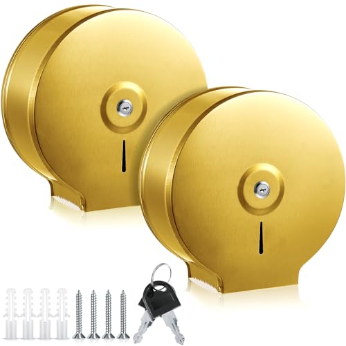 Mifoci 2 Pcs Industrial Toilet Paper Holder Commercial Roll Dispenser Wall Mount Stainless Steel Jumbo Tissue Dispenser Fits 9" Roll Toilet Paper for Office Home Public Places (Gold) - color: Gold