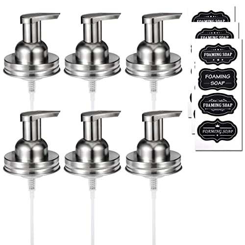 Amolliar Mason Jar Foaming Soap Dispenser Pump Lids, Brushed Nickel 6 Pack - color: Brushed Nickel, size: 6 Pack
